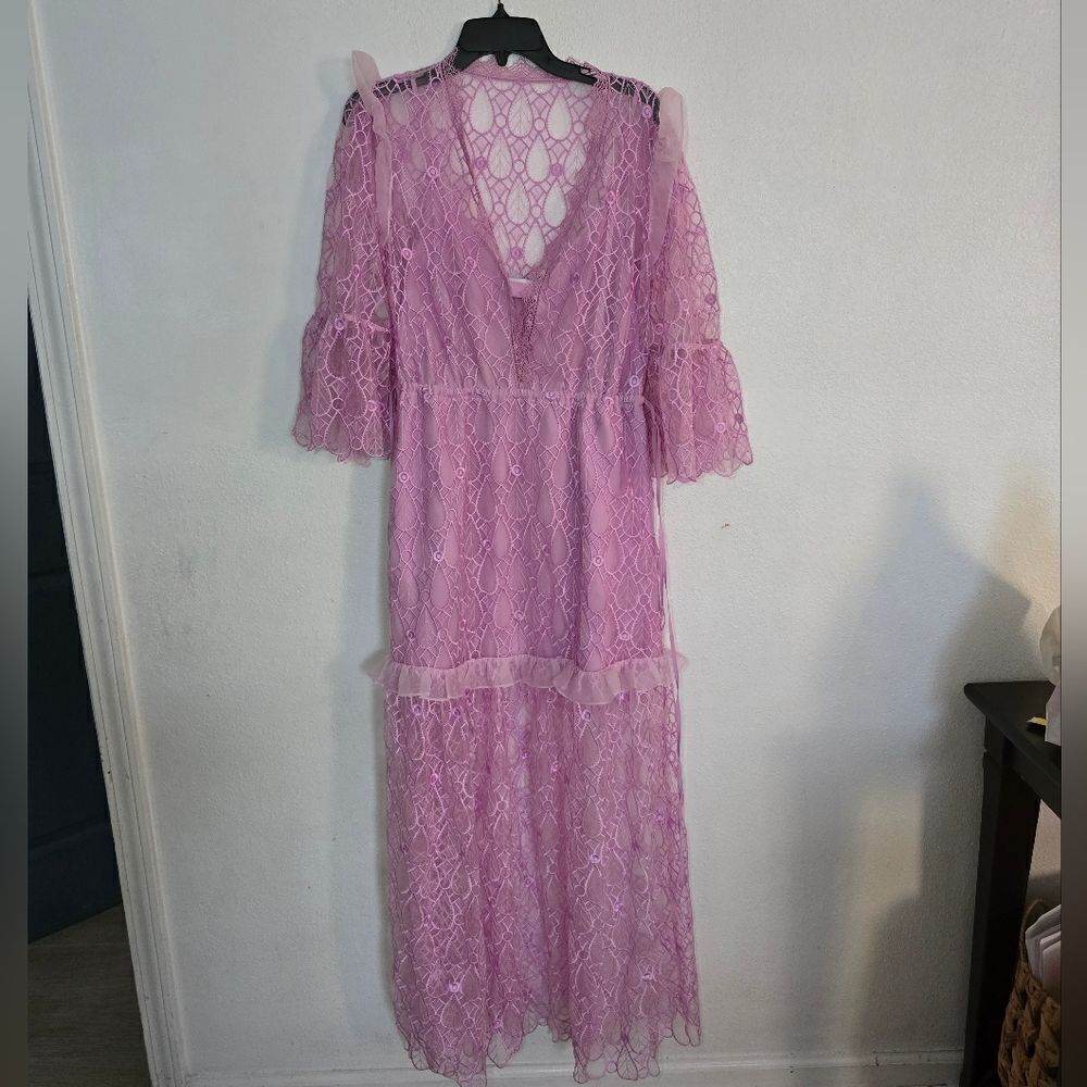 Self-Portrait Lilac Lace Maxi Dress Dress Size 4 - Picture 2 of 15
